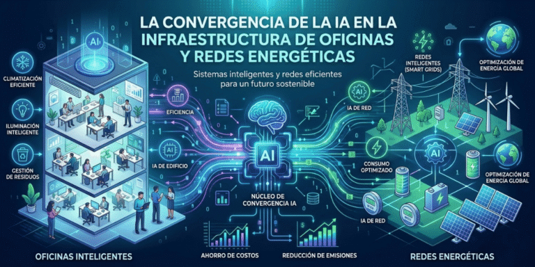 La convergencia de la IA en la infraestructura de oficinas y redes energéticas.